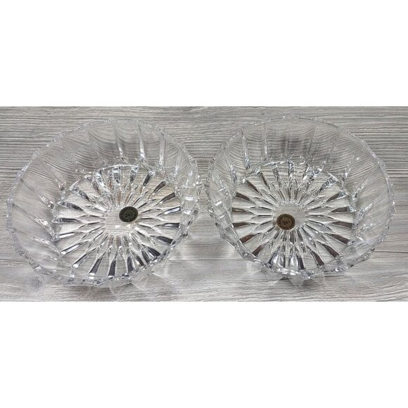 Pair Of Vintage 24% Lead Crystal Bowls With Ribbed & Starburst Design - Picture 1 of 9